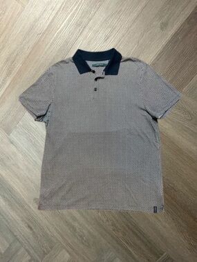 Perry‎ Ellis Geometric Polo Shirt Mens Large Blue White Classic